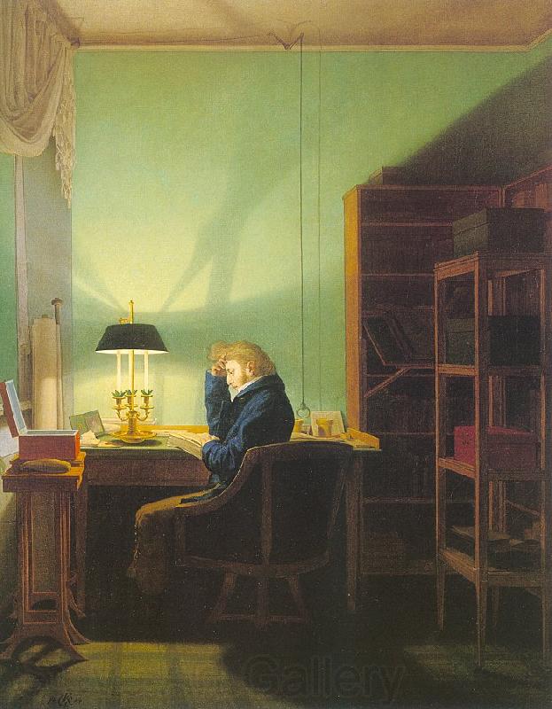 Georg Friedrich Kersting Man Reading by Lamplight Norge oil painting art